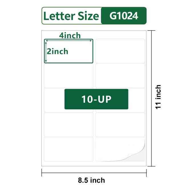 Gemsroyal Shipping Labels 2"×4",40 Sheets,10-UP, 2×4 Stickers for Laser & Inkjet Printers,4×2 White Matte Printable Labels,US Letter Size