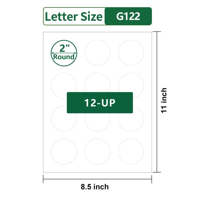 Gemsroyal 2 Inch Round Labels Printable White Matte,40 Sheets,12 Circle Stickers per Page,Round Sticker Paper for Laser/Inkjet Printers,2 inch Circle Stickers,Round Labels 2 Inch,US Letter Size