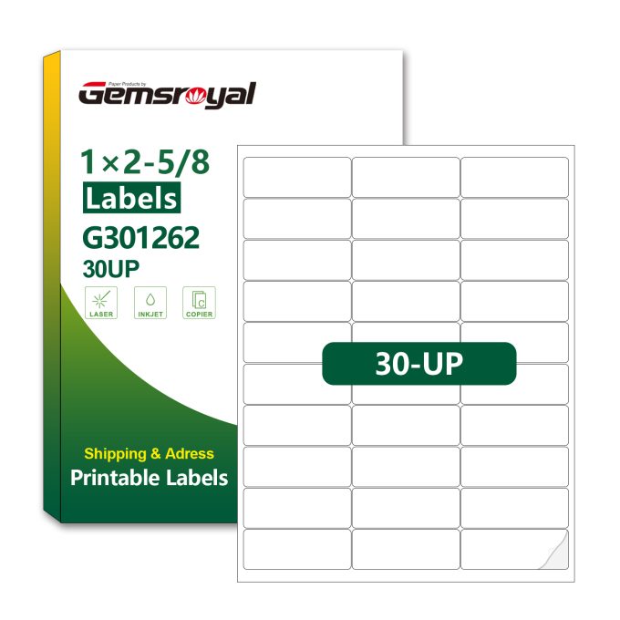 Gemsroyal Address Labels for Laser/Inkjet Printers,1”×2-5/8",40 Sheets,1200 Blank Stickers, Mailing Labels for Envelopes,30 per Sheet Printable Address Stickers,Letter Size