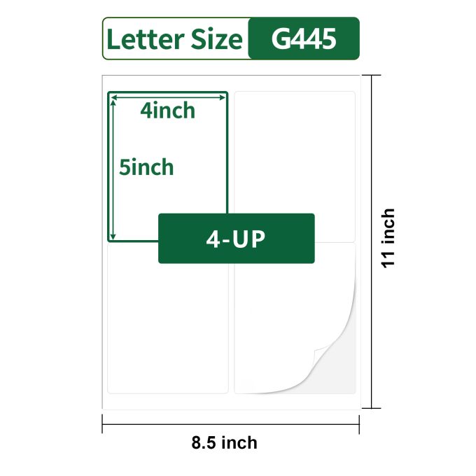 Gemsroyal 4"×5" Printable Shipping Labels White Matte,4-UP,40 Sheets,for Laser/Inkjet Printers,4×5 Large Mailing Labels,5×4 Large Stickers,Wine Stickers for Bottles,Letter Size