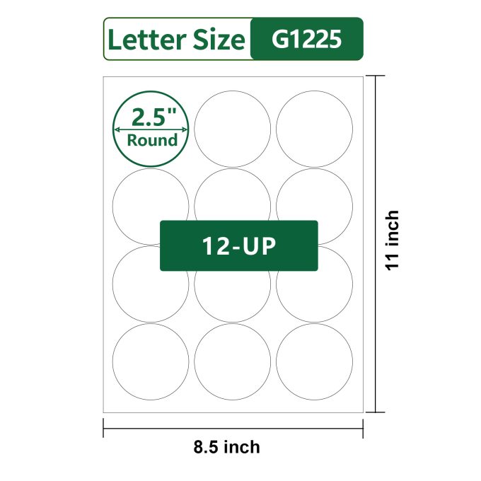 Gemsroyal 2.5 Inch Round Labels Printable,40 Sheets,12 Circles per Sheet,Matte Circle Stickers for Laser/Inkjet Printers,Round Stickers 2.5",2.5 Circle Labels, Letter Size