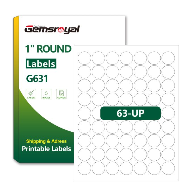 Gemsroyal 1 Inch Round Labels Printable,25 Sheets,63 Circles per Sheet,Round Stickers 1 Inch for Laser/Inkjet Printers,Circle Sticker Labels 1" Diameter, Letter Size