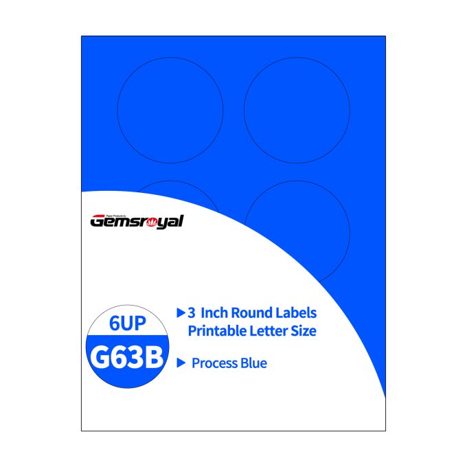 Gemsroyal 3 Inch Process Blue Round labels ,20 Sheets,6 Stickers per Sheet, 3 Inch Blue Color Coding Labels for Laser/Inkjet Printers,Colorful Dot Stickers 3" Diameter,Letter Size