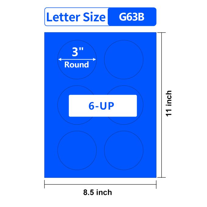 Gemsroyal 3 Inch Process Blue Round labels ,20 Sheets,6 Stickers per Sheet, 3 Inch Blue Color Coding Labels for Laser/Inkjet Printers,Colorful Dot Stickers 3" Diameter,Letter Size