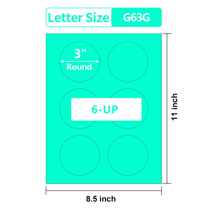 Gemsroyal 3 Inch Green Round labels ,20 Sheets,6 Circle Stickers per Sheet, 3 Inch Green Color Coding Labels for Laser/Inkjet Printers,Colorful Dot Stickers 3" Diameter,Letter Size