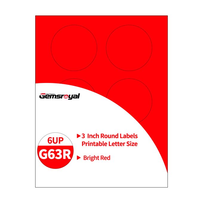 Gemsroyal 3 Inch Bright Red Round labels ,20 Sheets,6 Red Circle Stickers per Sheet, 3 Inch Red Color Coding Labels for Laser/Inkjet Printers,Colorful Dot Stickers 3" Diameter,Letter Size