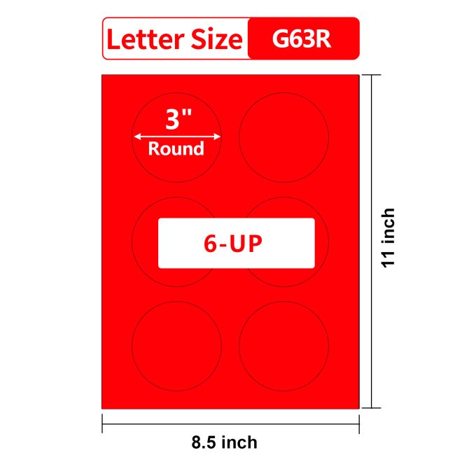 Gemsroyal 3 Inch Bright Red Round labels ,20 Sheets,6 Red Circle Stickers per Sheet, 3 Inch Red Color Coding Labels for Laser/Inkjet Printers,Colorful Dot Stickers 3" Diameter,Letter Size