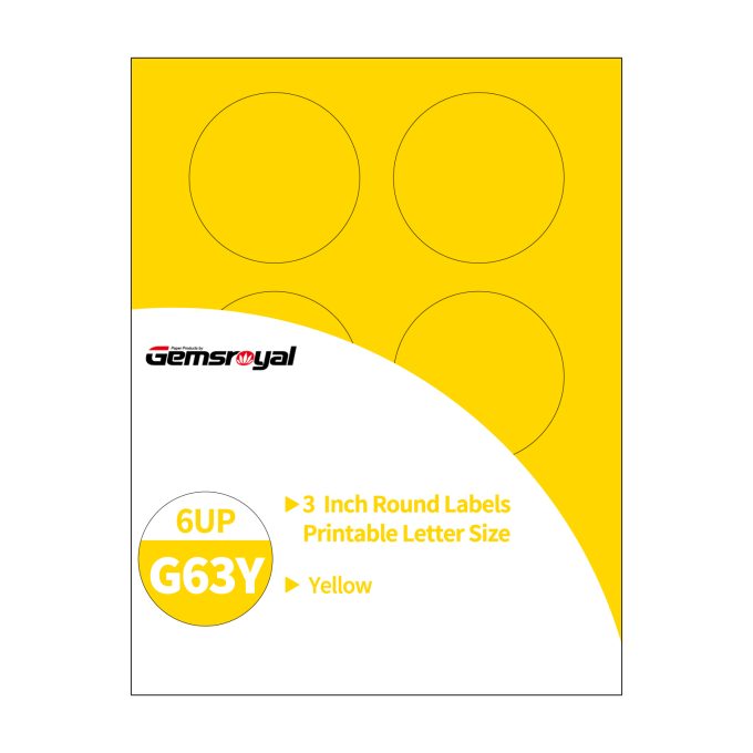 Gemsroyal 3 Inch Yellow Round labels ,20 Sheets,6 Circles per Sheet, Matte Yellow Color Coding Labels for Laser/Inkjet Printers,Colorful Dot Stickers Printable 3" Diameter,Letter Size